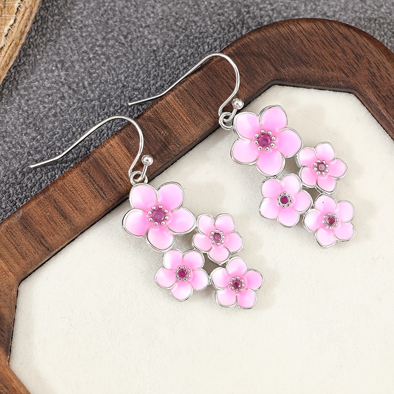 Vintage Copper Flower Hook Earrings, Handmade Dangle Drop Design